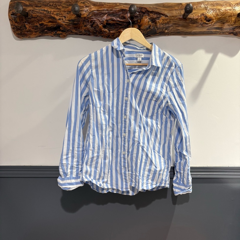 J. Crew Light Blue and White Striped Shirt